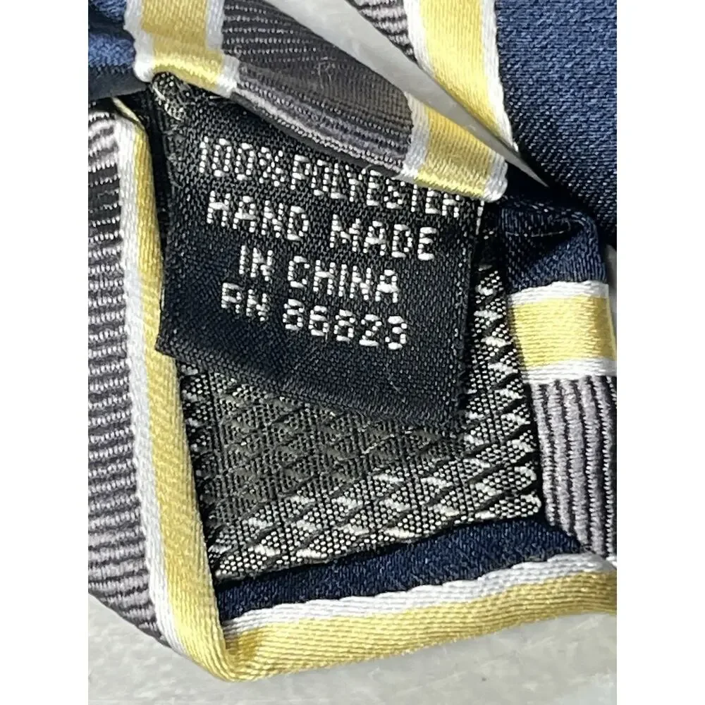 Bergamo New York Tie Yellow Blue Striped Mens Handmade Necktie 3 1/4